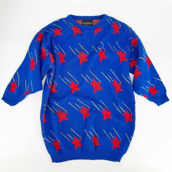 Vintage 80s/90s Oversized Sweater Dress Shooting Star Print Retro Y2K Grunge - Picture 3 of 5